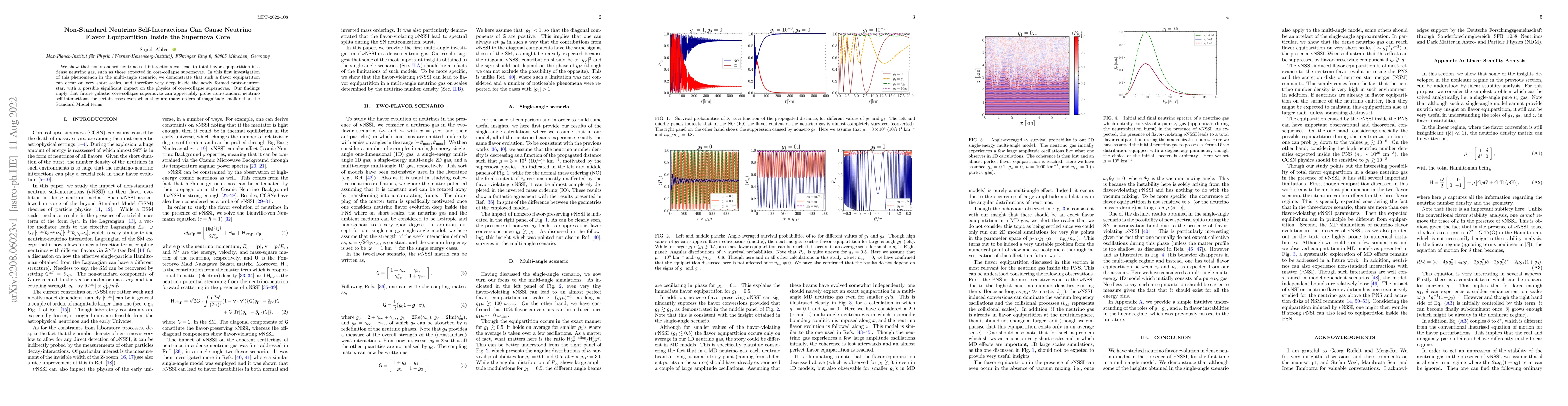 Thumbnail for Non-Standard Neutrino Self-Interactions Can Cause Neutrino Flavor
  Equipartition Inside the Supernova Core