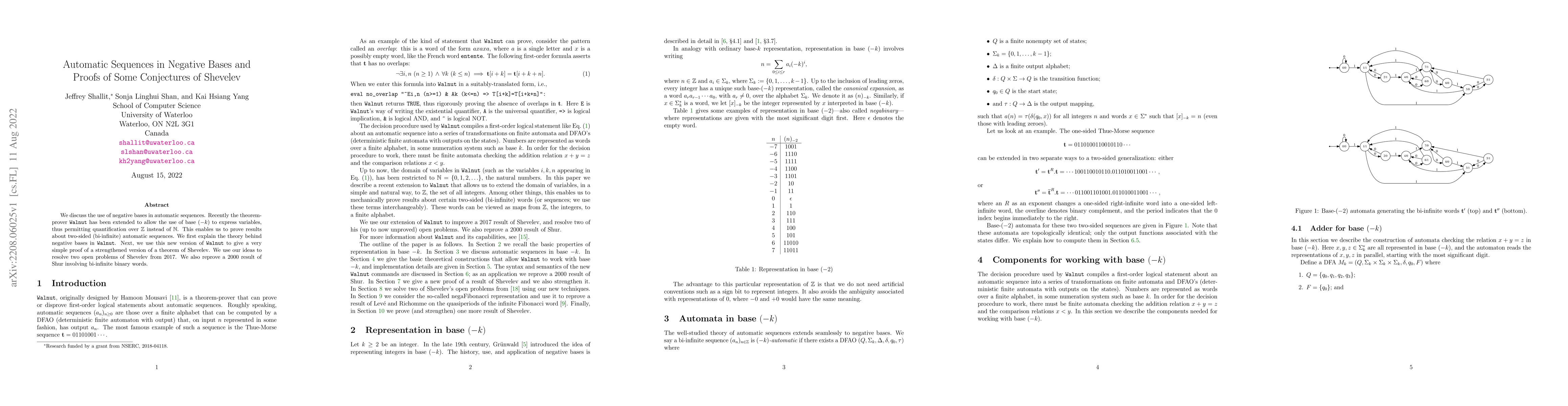 Thumbnail for Automatic Sequences in Negative Bases and Proofs of Some Conjectures of
  Shevelev