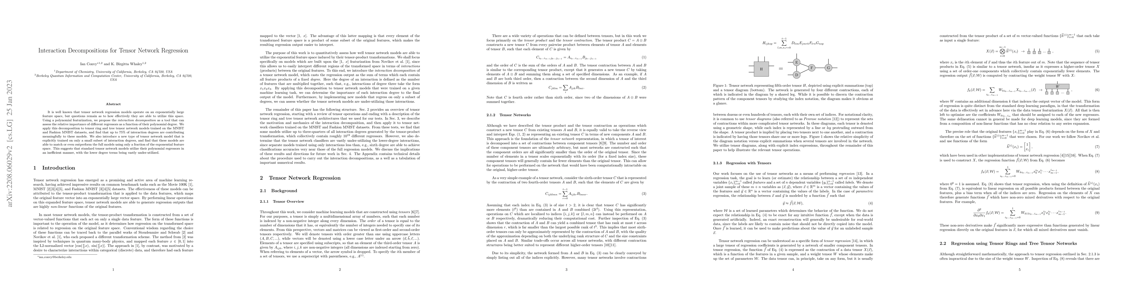 Thumbnail for Interaction Decompositions for Tensor Network Regression