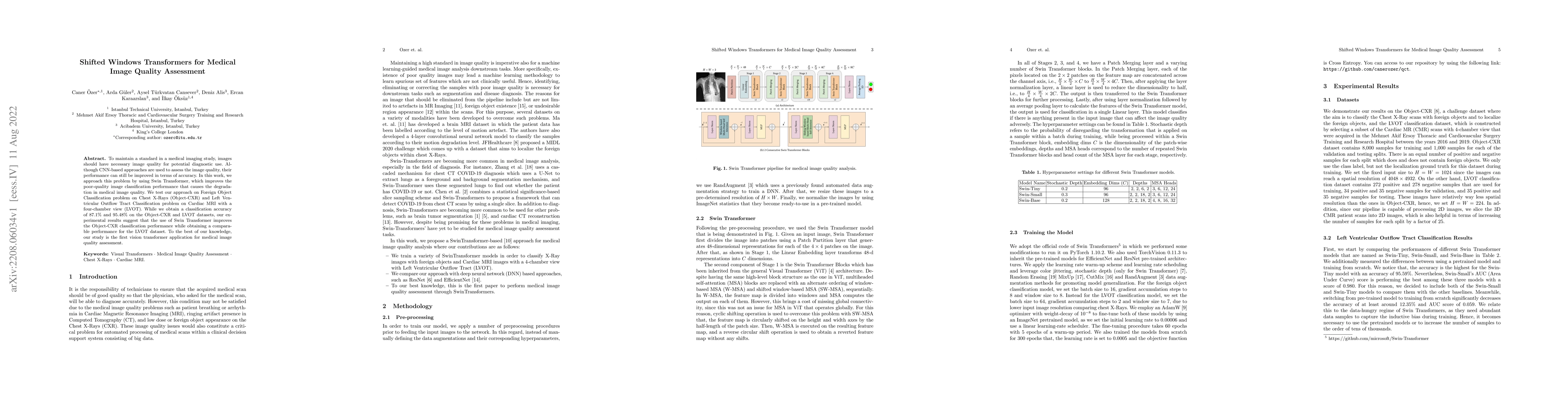 Thumbnail for Shifted Windows Transformers for Medical Image Quality Assessment