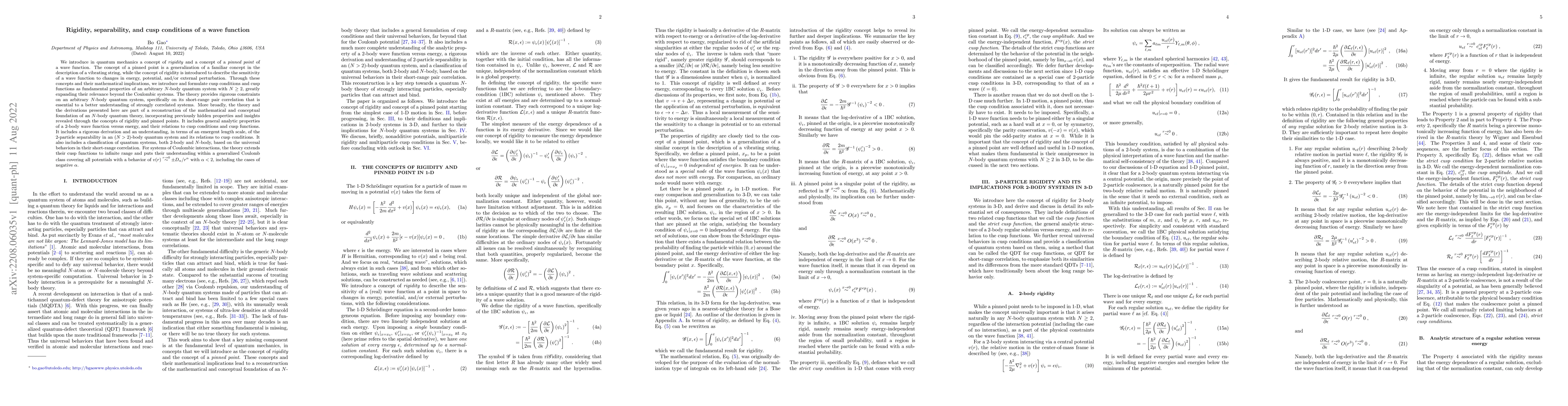 Thumbnail for Rigidity, separability, and cusp conditions of a wave function