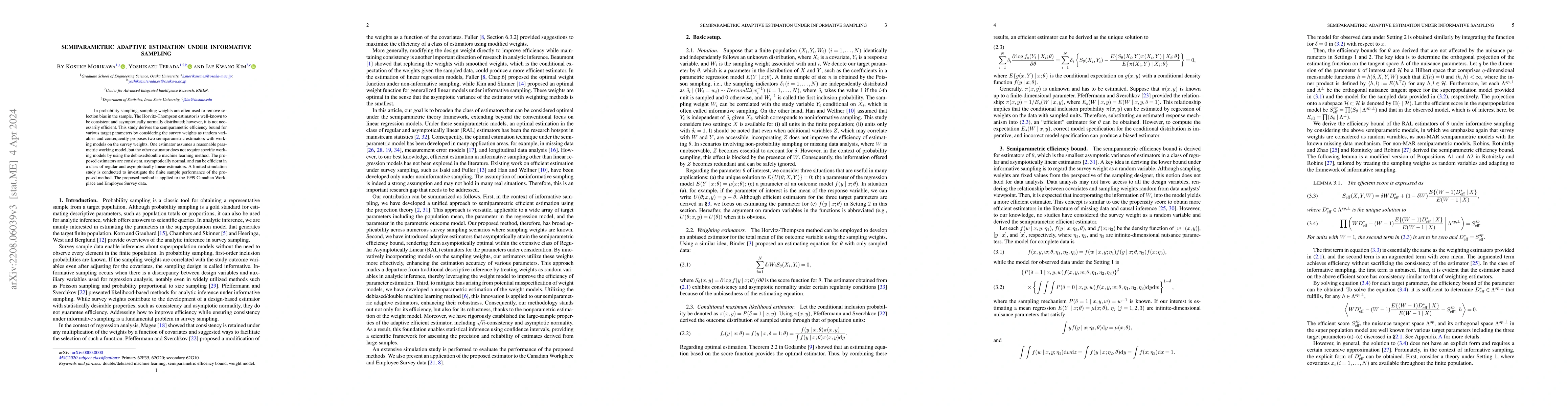 Thumbnail for Semiparametric adaptive estimation under informative sampling