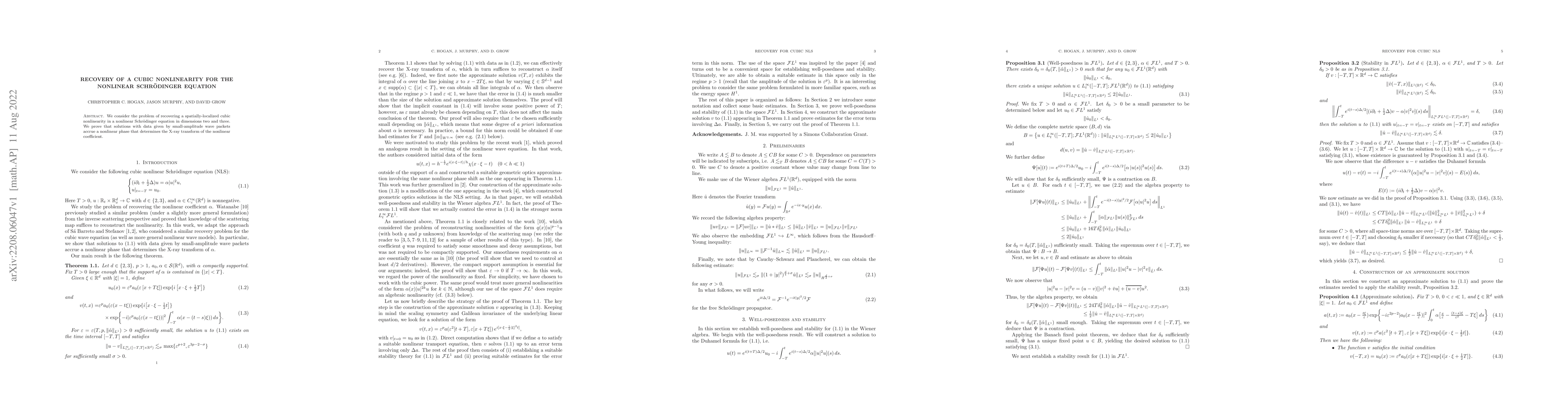 Thumbnail for Recovery of a cubic nonlinearity for the nonlinear Schr\"odinger
  equation