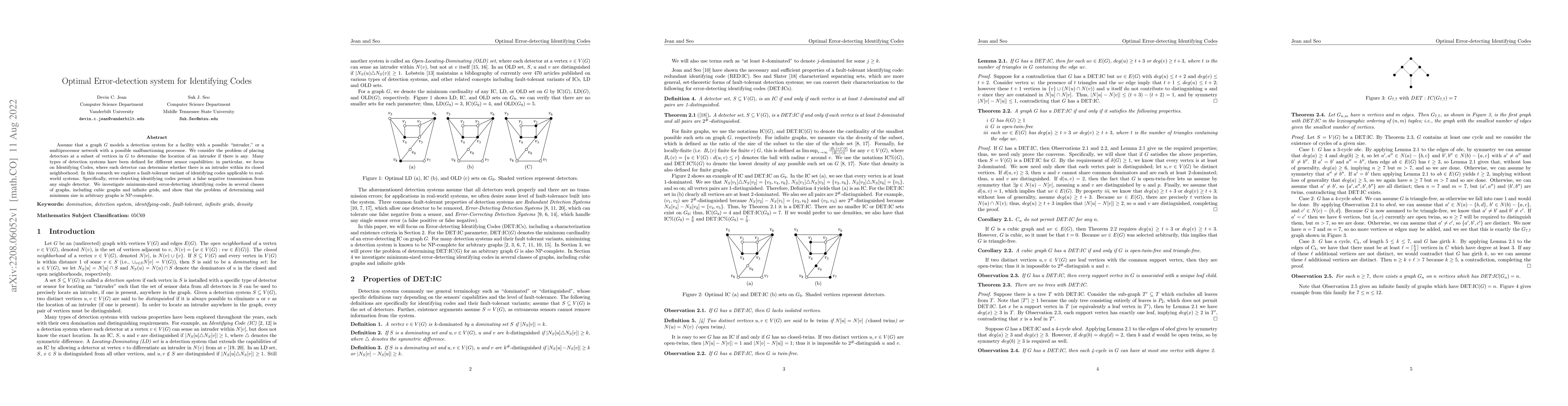 Thumbnail for Optimal Error-detection system for Identifying Codes