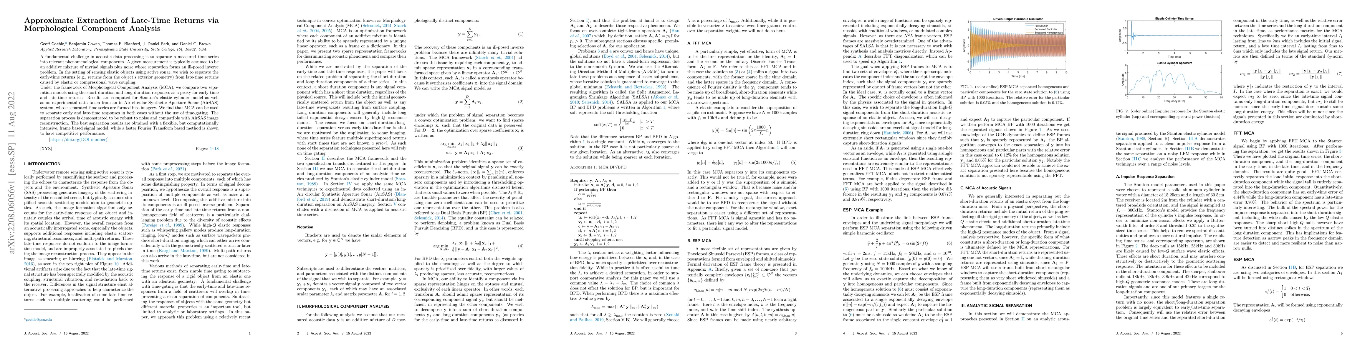 Thumbnail for Approximate Extraction of Late-Time Returns via Morphological Component
  Analysis