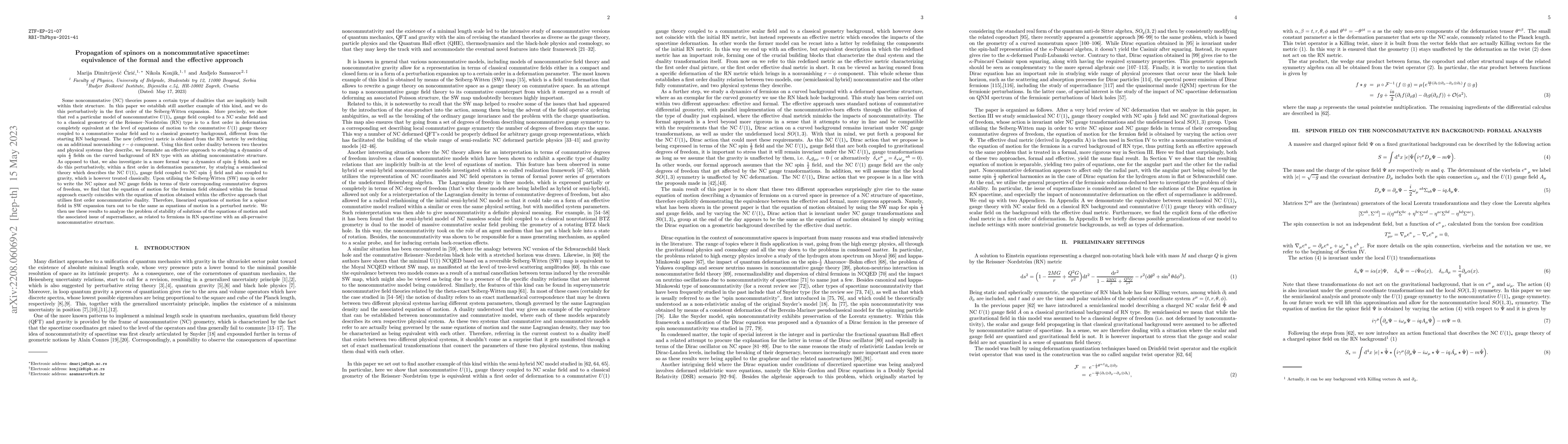 Thumbnail for Propagation of spinors on a noncommutative spacetime: equivalence of the
  formal and the effective approach