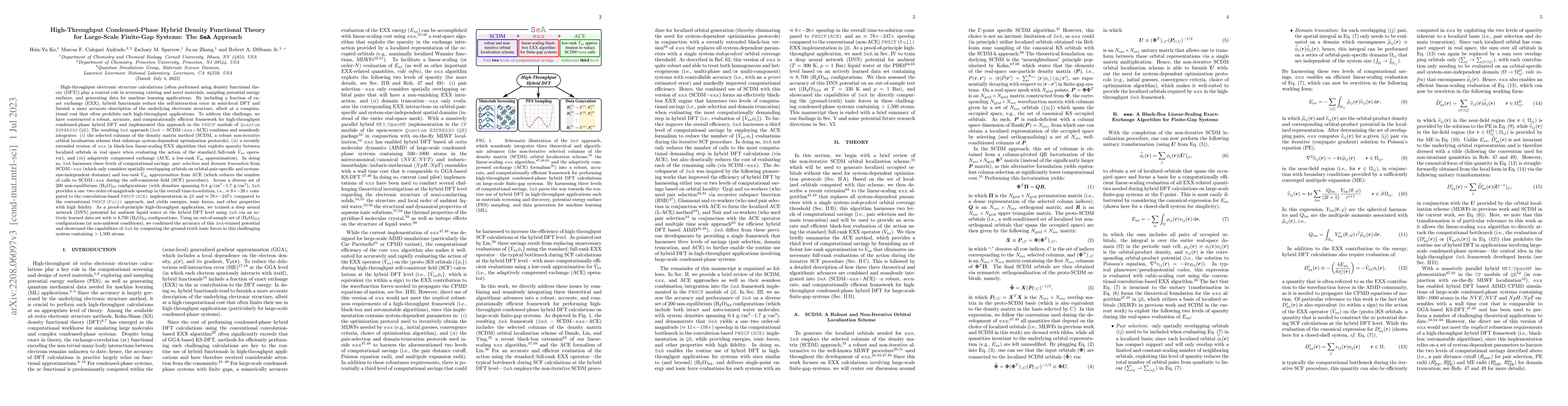 Thumbnail for High-Throughput Condensed-Phase Hybrid Density Functional Theory for
  Large-Scale Finite-Gap Systems: The SeA Approach
