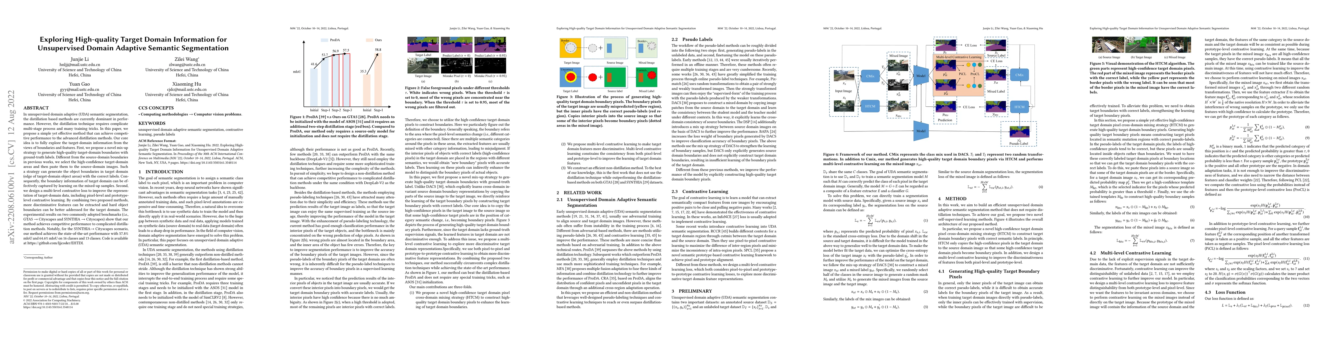 Thumbnail for Exploring High-quality Target Domain Information for Unsupervised Domain
  Adaptive Semantic Segmentation