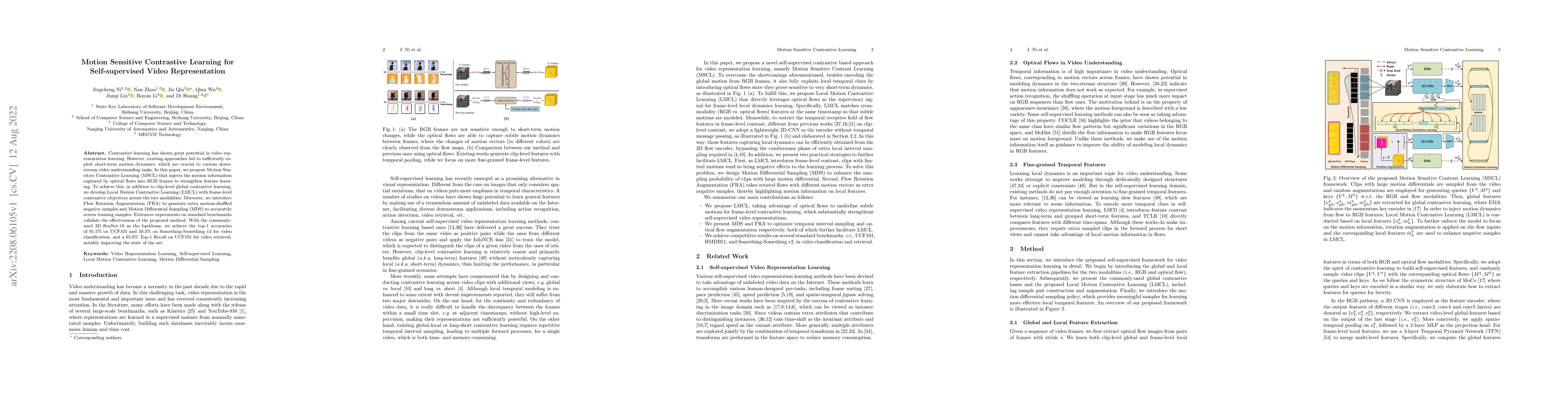 Thumbnail for Motion Sensitive Contrastive Learning for Self-supervised Video
  Representation
