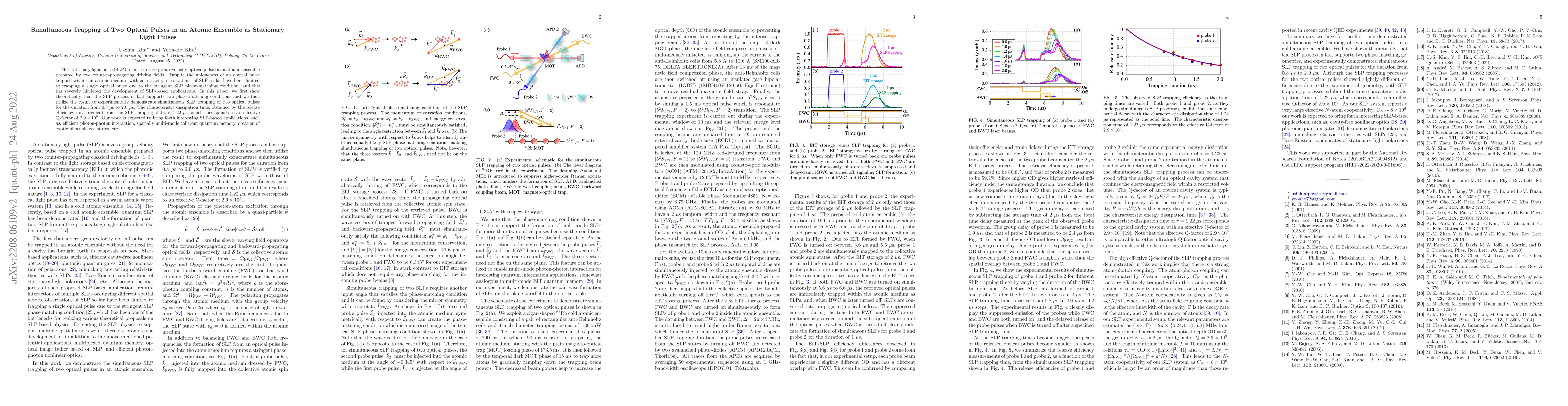 Thumbnail for Simultaneous Trapping of Two Optical Pulses in an Atomic Ensemble as
  Stationary Light Pulses