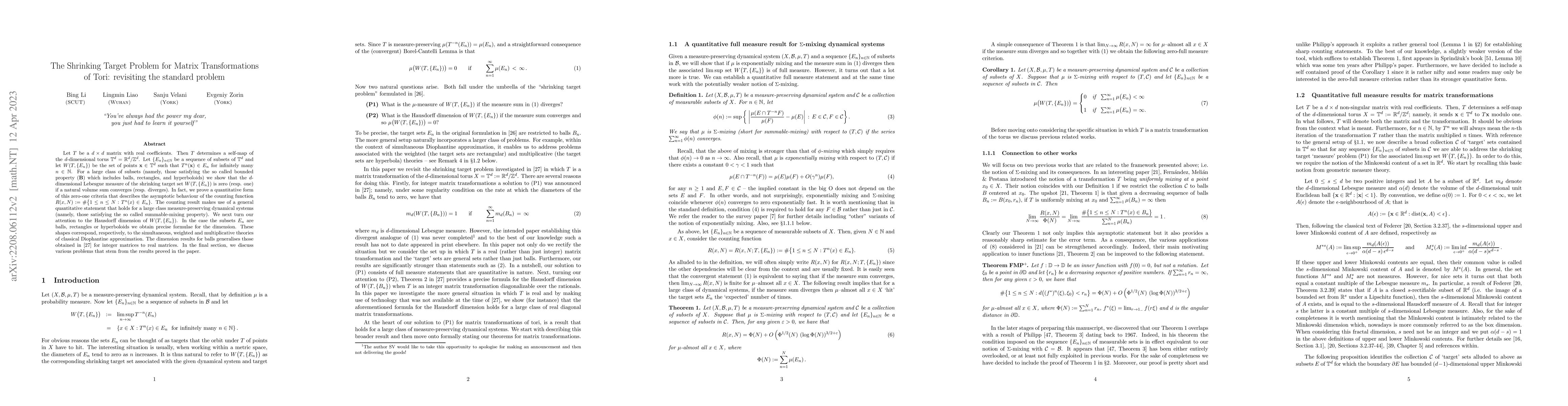 Thumbnail for The Shrinking Target Problem for Matrix Transformations of Tori:
  revisiting the standard problem
