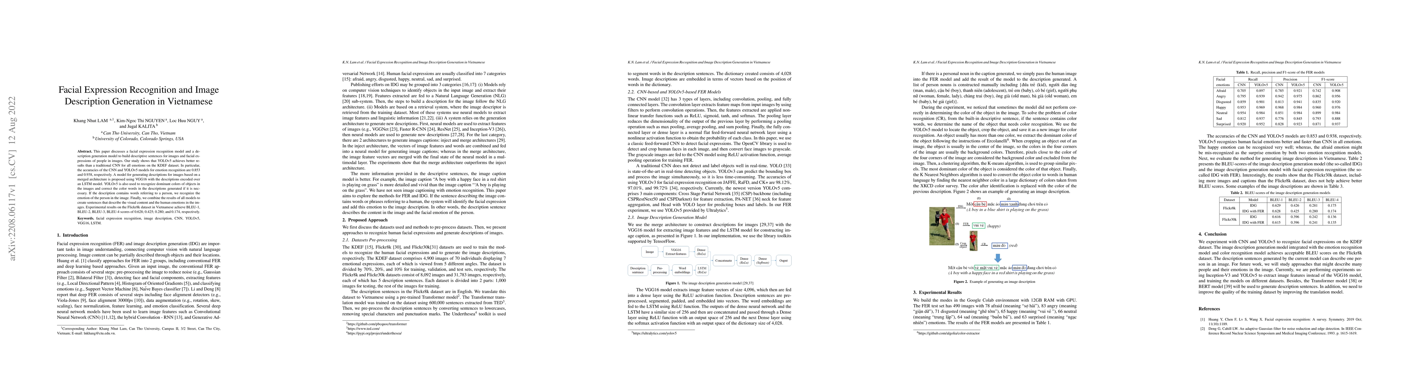 Thumbnail for Facial Expression Recognition and Image Description Generation in
  Vietnamese