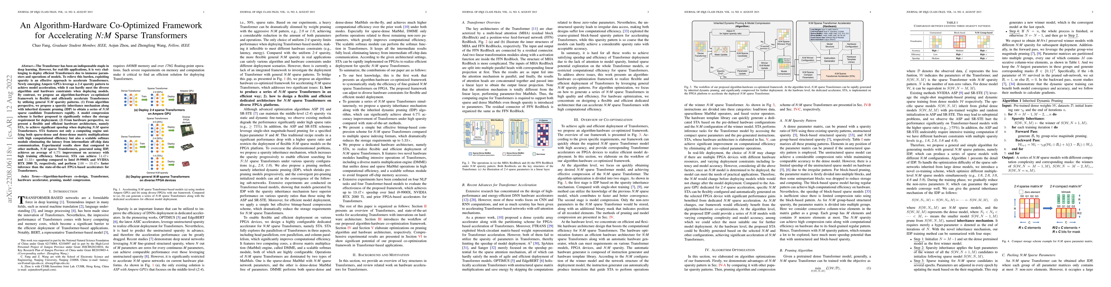 Thumbnail for An Algorithm-Hardware Co-Optimized Framework for Accelerating N:M Sparse
  Transformers