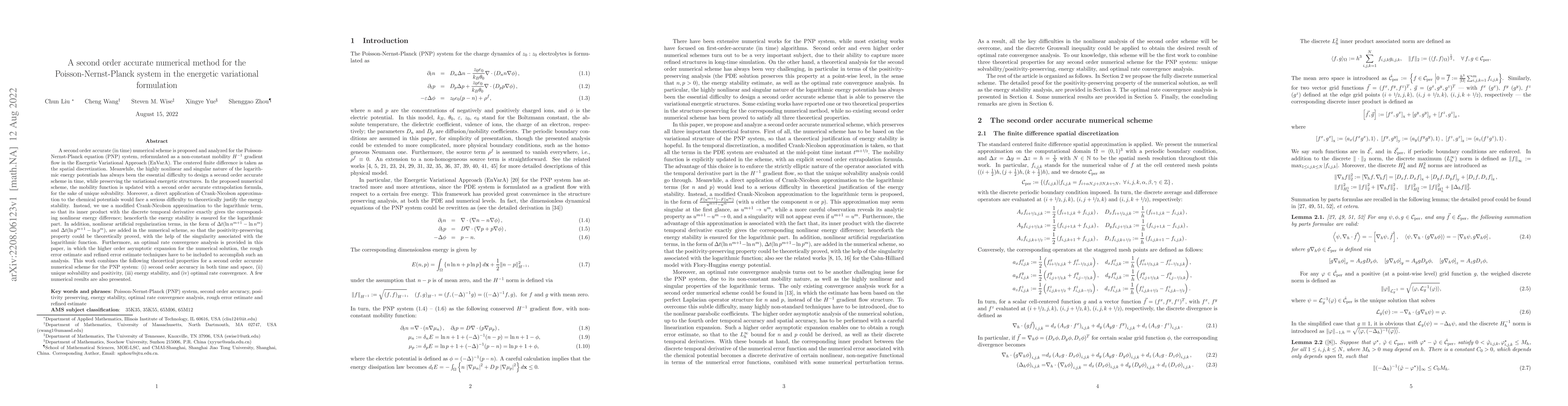 Thumbnail for A second order accurate numerical method for the Poisson-Nernst-Planck
  system in the energetic variational formulation