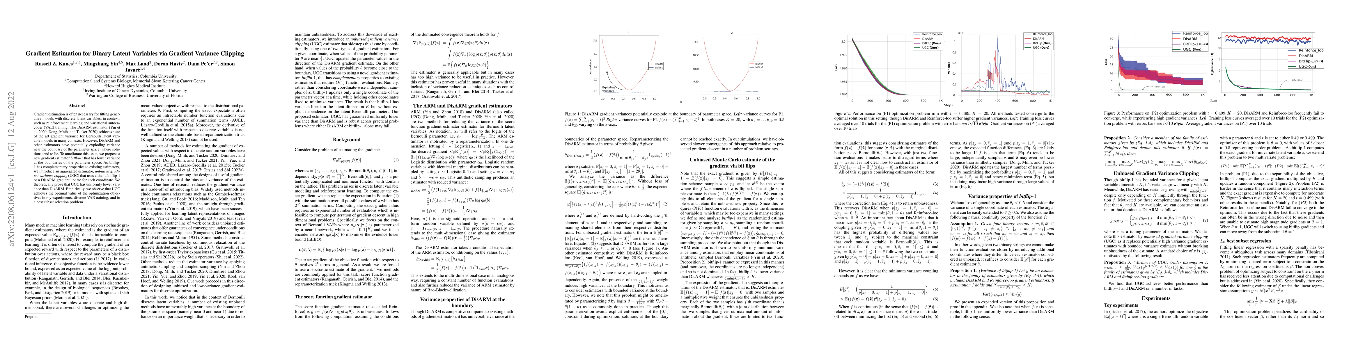 Thumbnail for Gradient Estimation for Binary Latent Variables via Gradient Variance
  Clipping