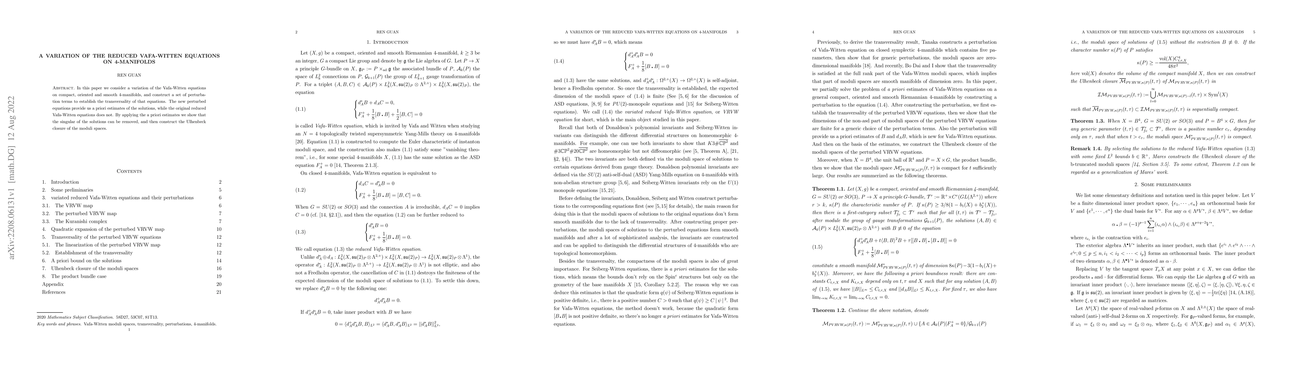 Thumbnail for A variation of the reduced Vafa-Witten equations on 4-manifolds