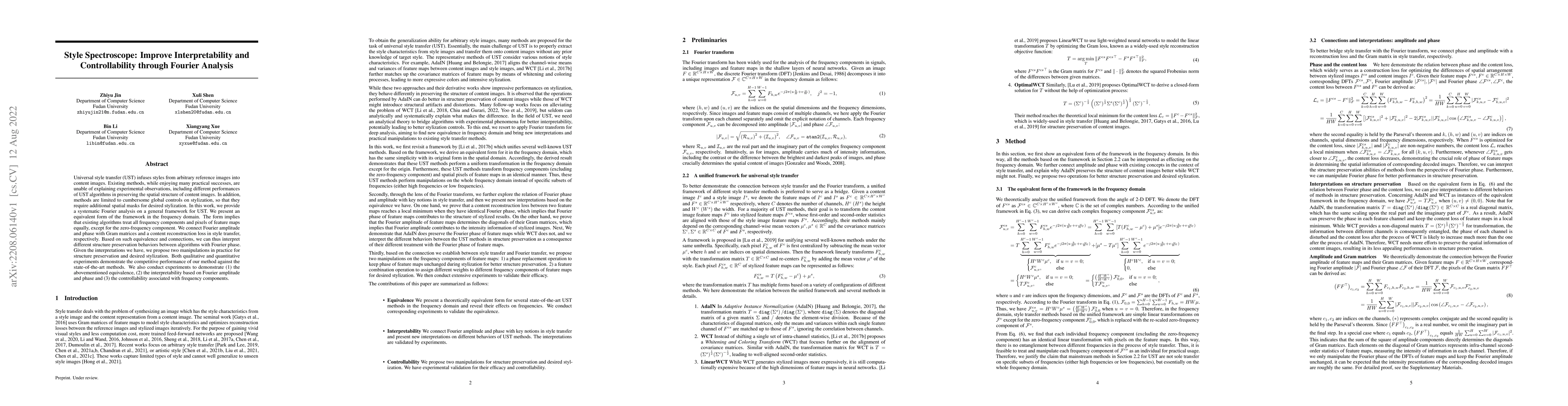 Thumbnail for Style Spectroscope: Improve Interpretability and Controllability through
  Fourier Analysis