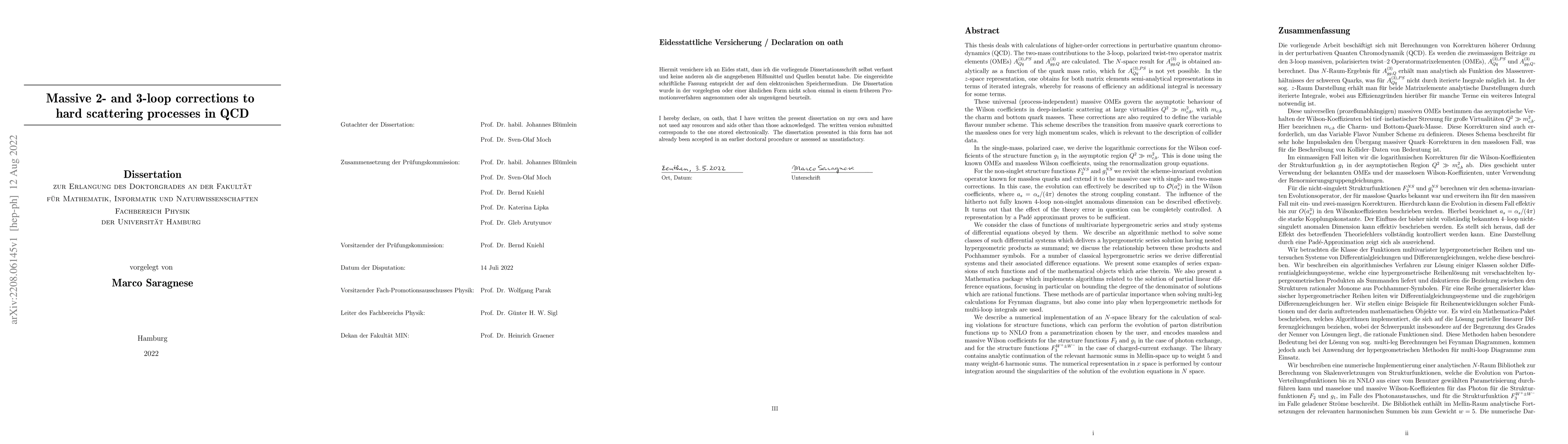 Thumbnail for Massive 2- and 3-loop corrections to hard scattering processes in QCD