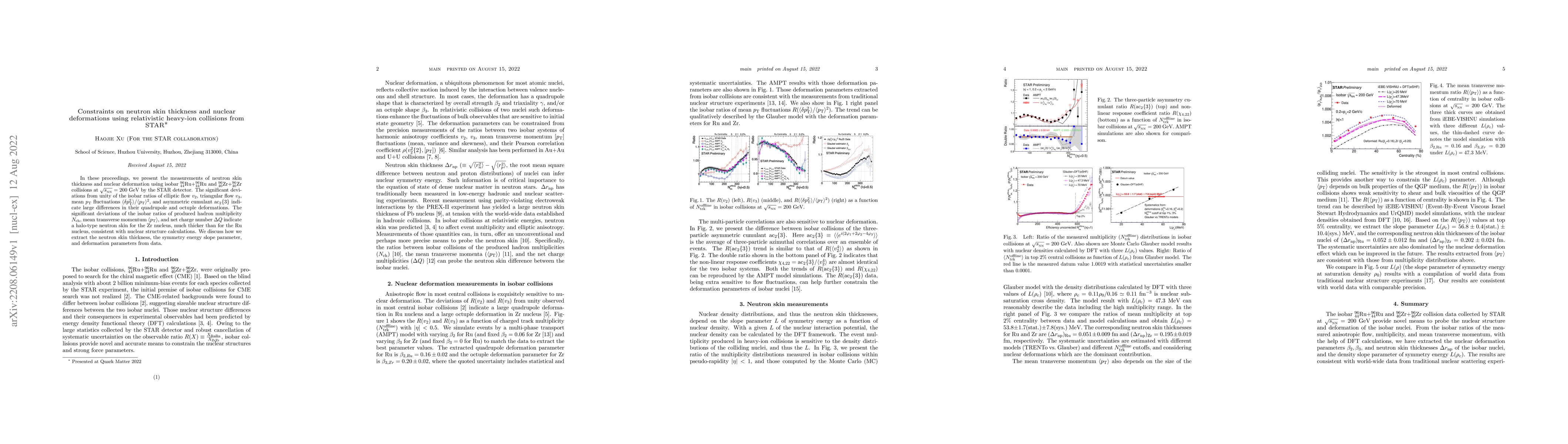 Thumbnail for Constraints on neutron skin thickness and nuclear deformations using
  relativistic heavy-ion collisions from STAR