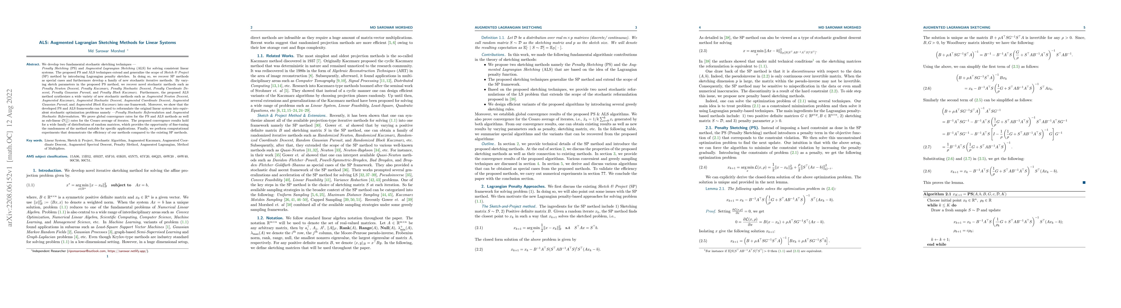 Thumbnail for ALS: Augmented Lagrangian Sketching Methods for Linear Systems