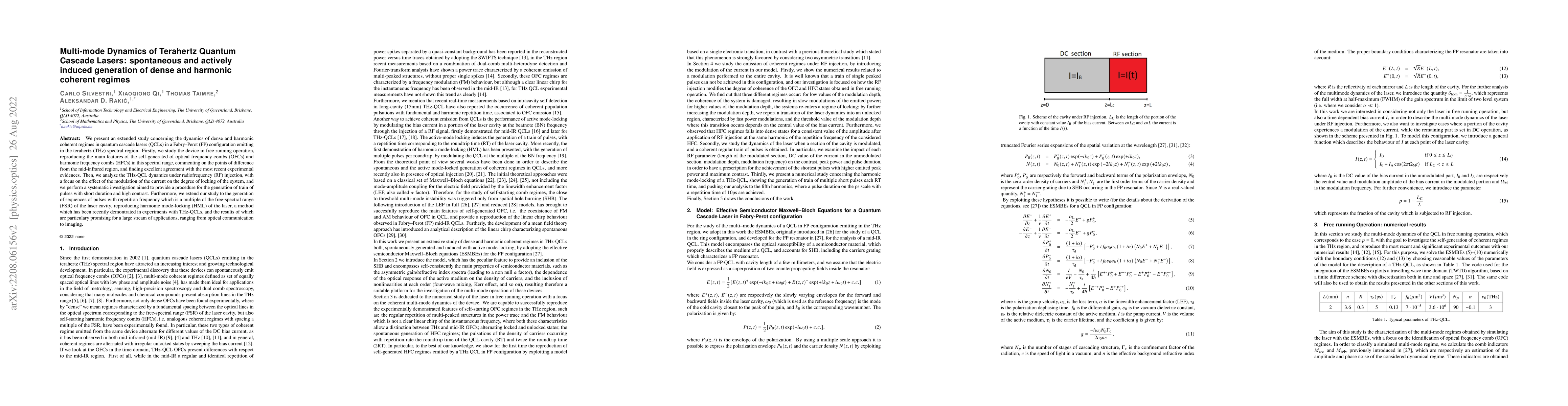 Thumbnail for Multi-mode Dynamics of Terahertz Quantum Cascade Lasers: spontaneous and
  actively induced generation of dense and harmonic coherent regimes