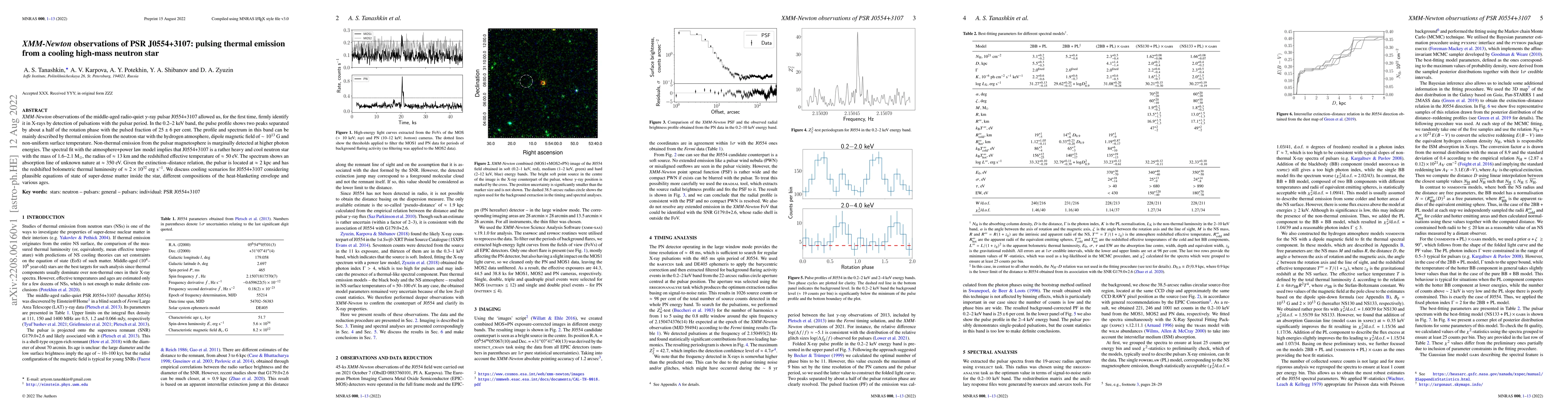 Thumbnail for XMM-Newton observations of PSR J0554+3107: pulsing thermal emission from
  a cooling high-mass neutron star