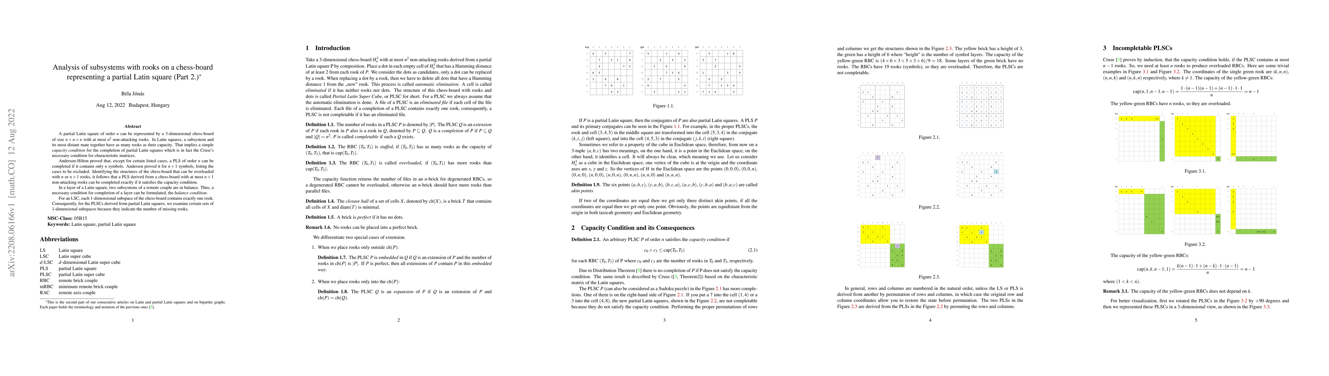 Thumbnail for Analysis of subsystems with rooks on a chess-board representing a
  partial Latin square (Part 2.)