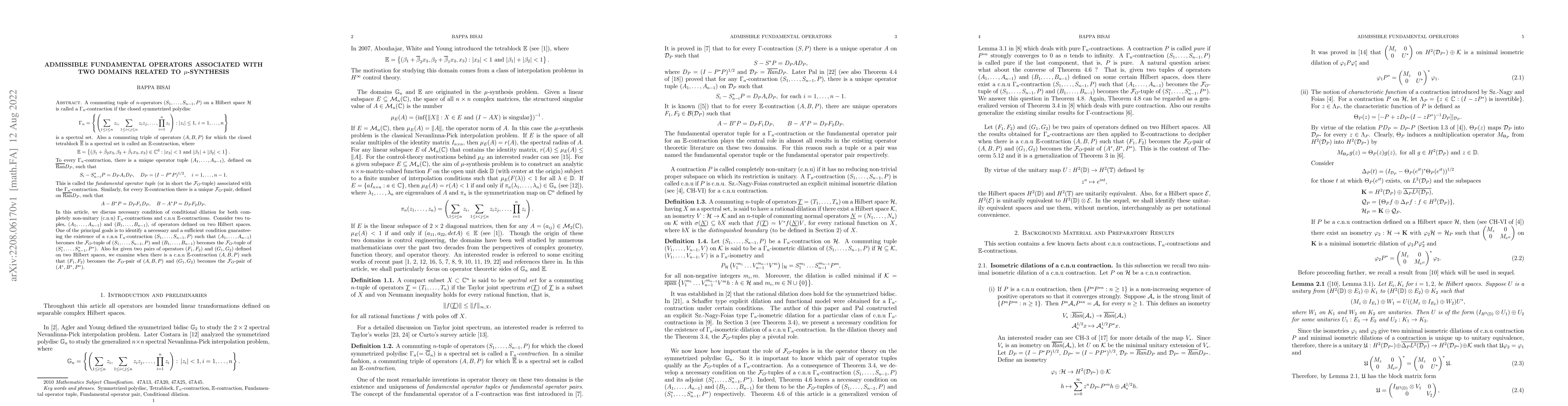 Thumbnail for Admissible fundamental operators associated with two domains related to
  $\mu$-synthesis
