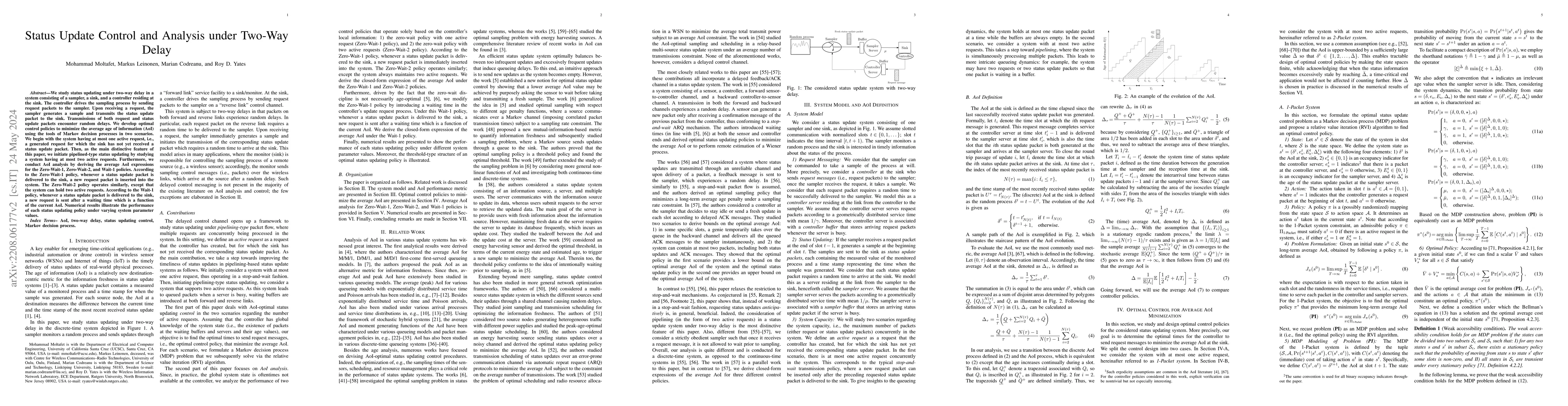 Thumbnail for Status Update Control and Analysis under Two-Way Delay