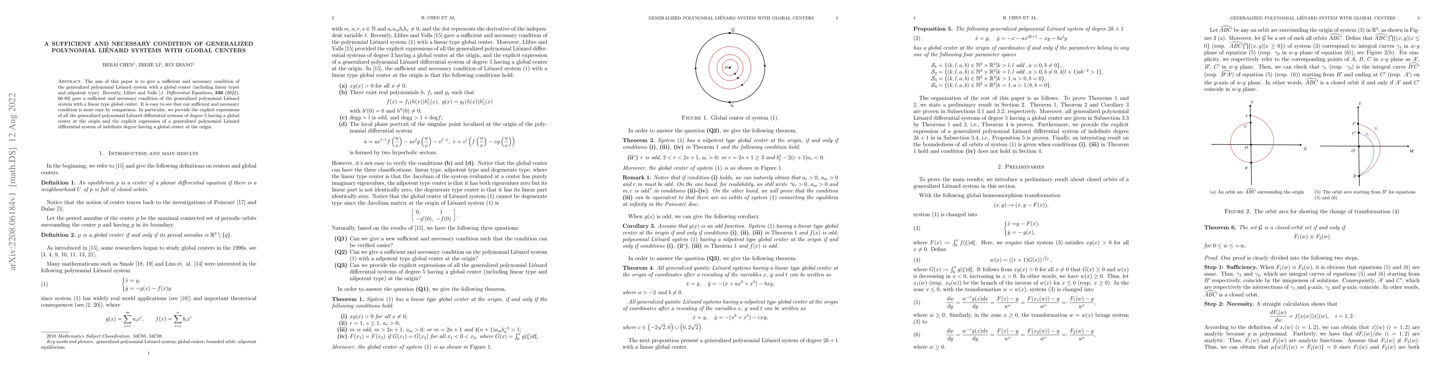 Thumbnail for A sufficient and necessary condition of generalized polynomial Li\'enard
  systems with global centers
