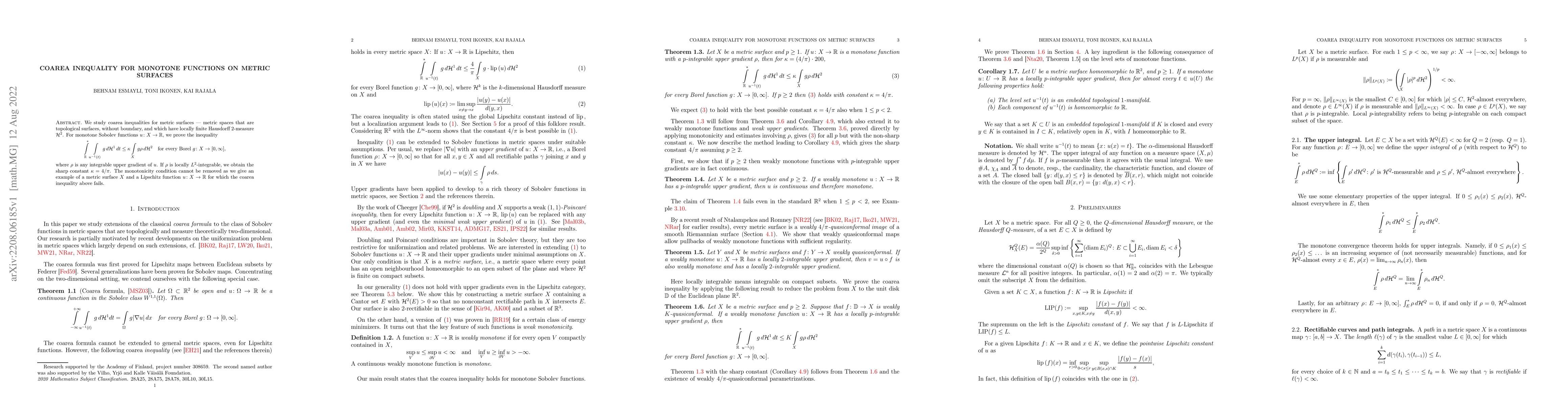 Thumbnail for Coarea Inequality for Monotone Functions on Metric Surfaces