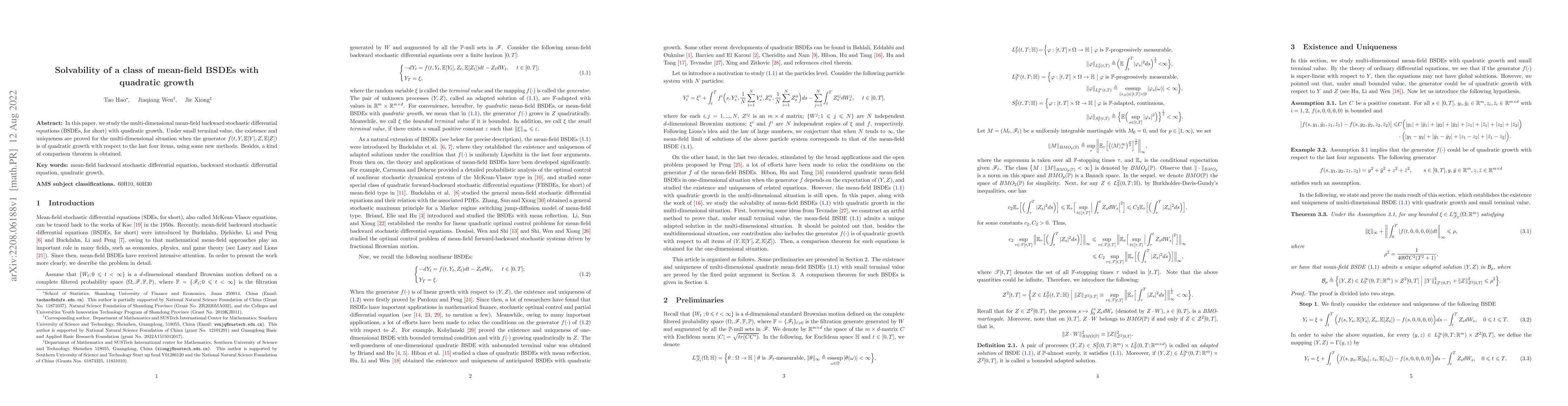 Thumbnail for Solvability of a class of mean-field BSDEs with quadratic growth