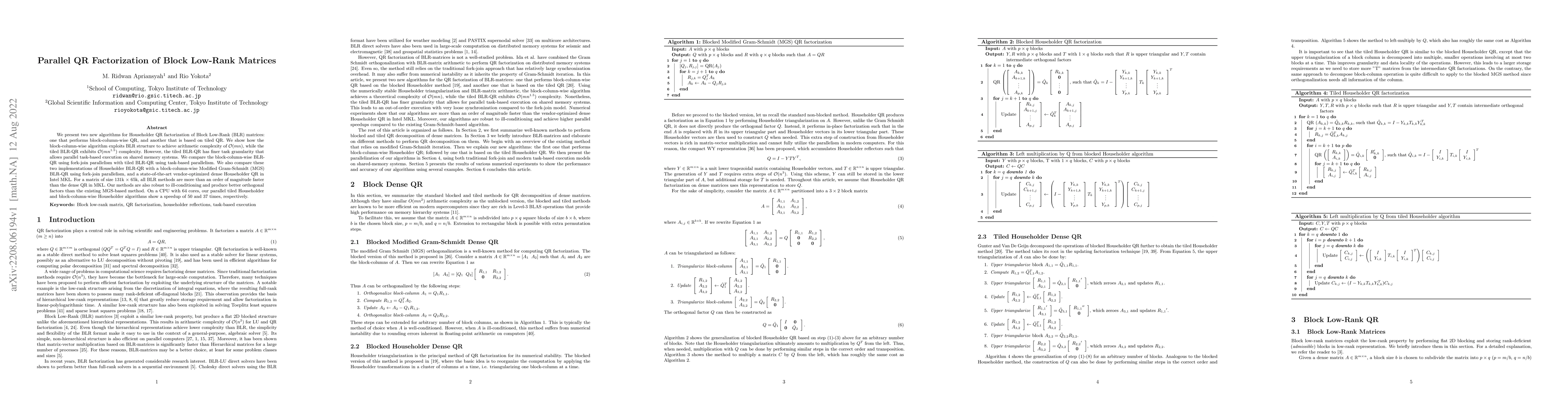 Thumbnail for Parallel QR Factorization of Block Low-Rank Matrices