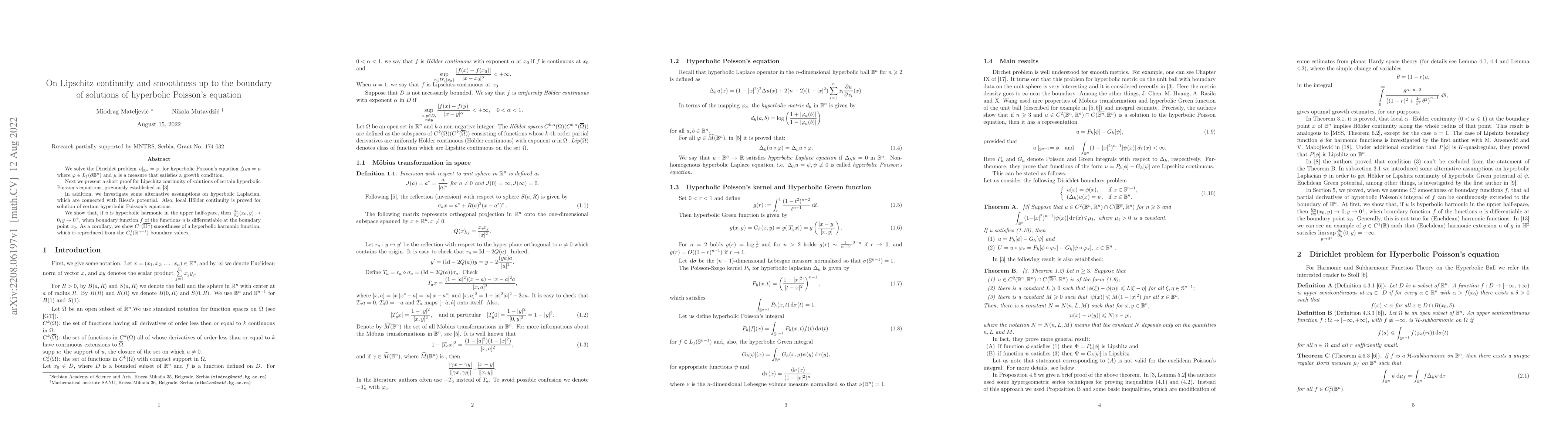 Thumbnail for On Lipschitz continuity and smoothness up to the boundary of solutions
  of hyperbolic Poisson's equation