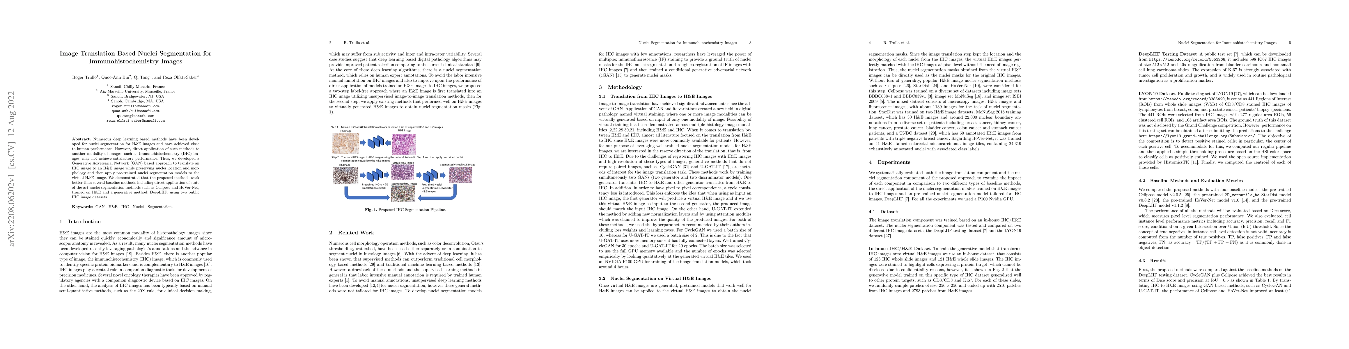 Thumbnail for Image Translation Based Nuclei Segmentation for Immunohistochemistry
  Images