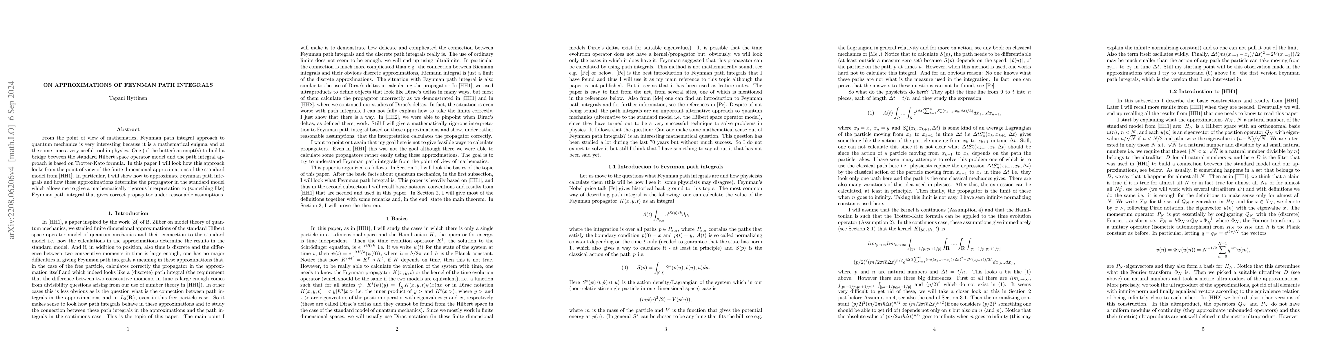 Thumbnail for On approximations of Feynman path integrals