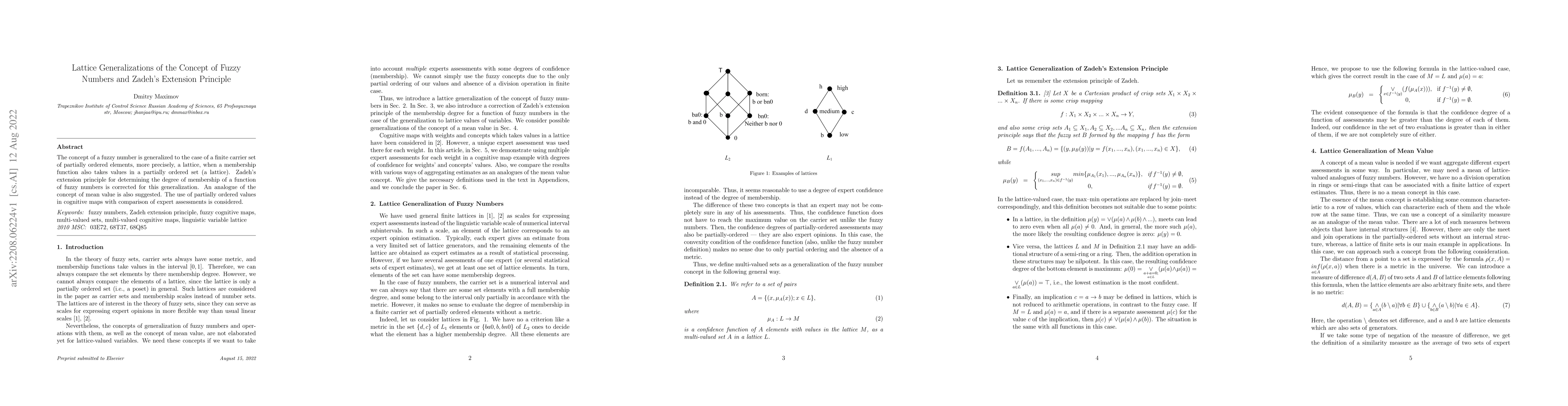 Thumbnail for Lattice Generalizations of the Concept of Fuzzy Numbers and Zadeh's
  Extension Principle