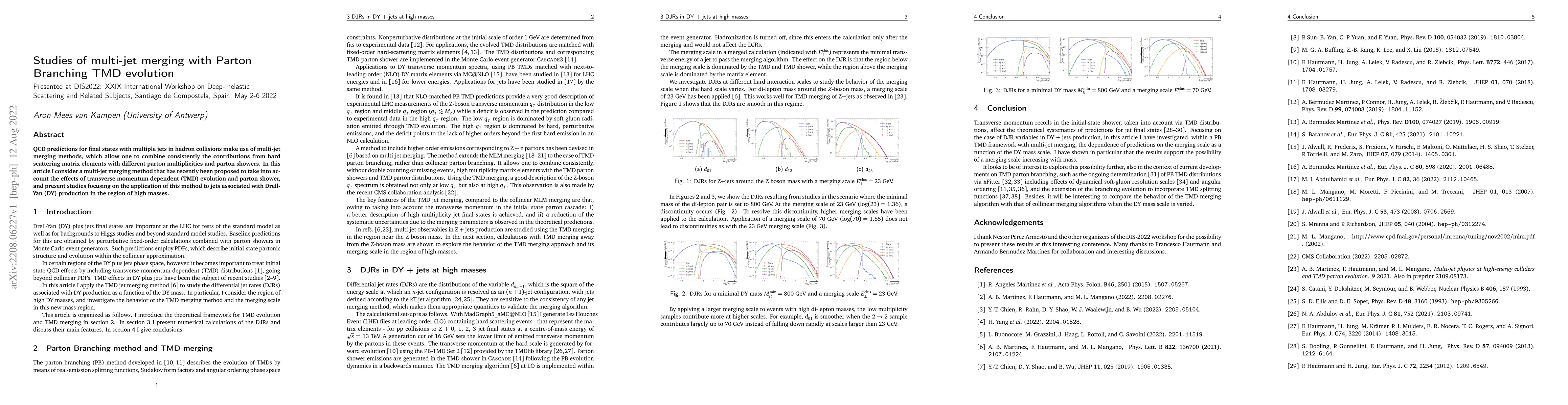 Thumbnail for Studies of multi-jet merging with Parton Branching TMD evolution