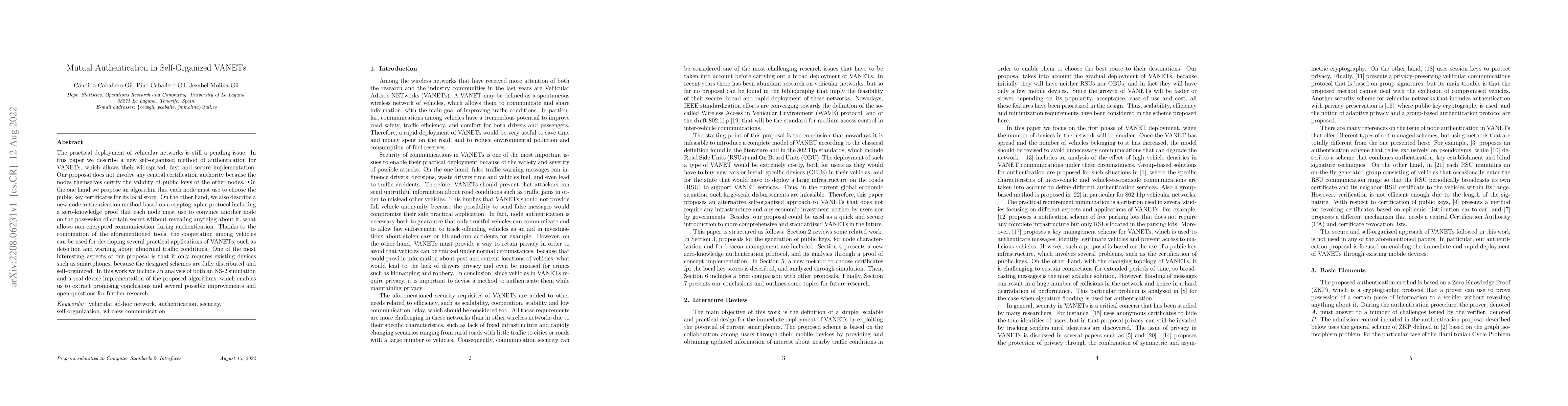 Thumbnail for Mutual authentication in self-organized VANETs