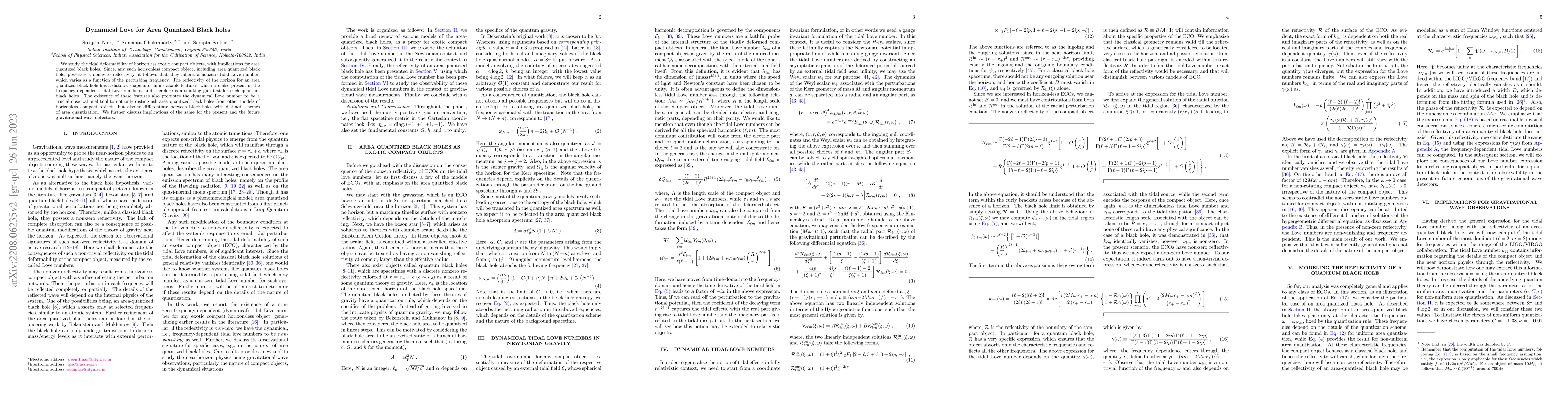 Thumbnail for Dynamical Love for area quantized black holes