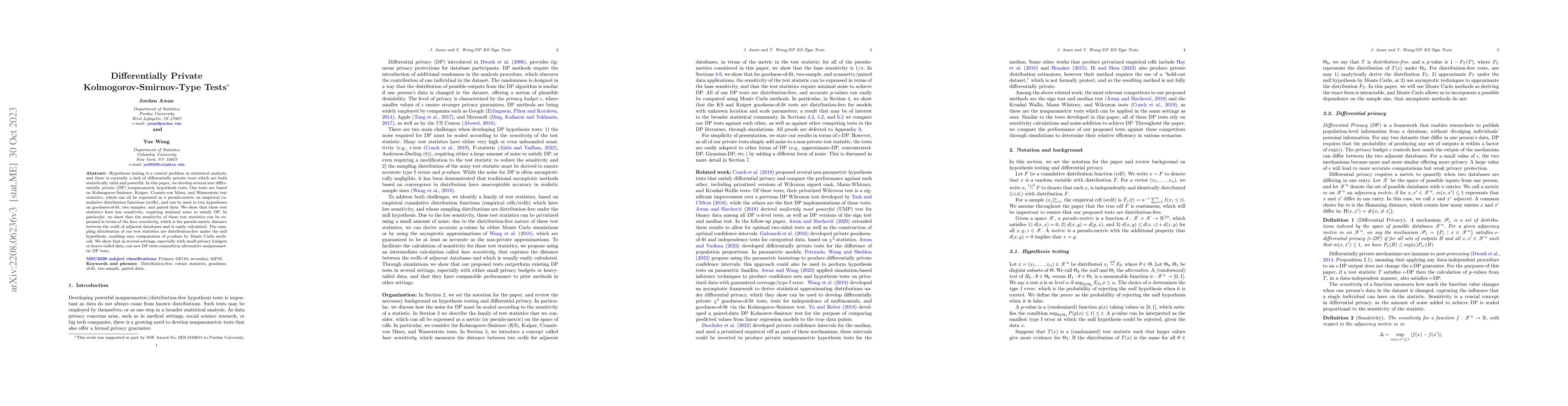 Thumbnail for Differentially Private Kolmogorov-Smirnov-Type Tests