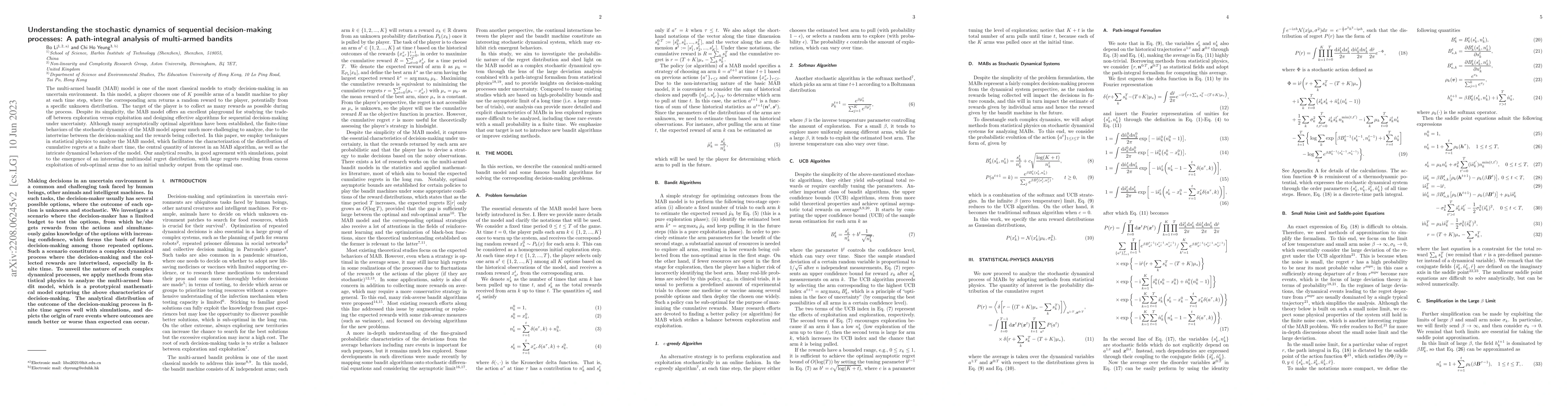 Thumbnail for Understanding the stochastic dynamics of sequential decision-making
  processes: A path-integral analysis of multi-armed bandits