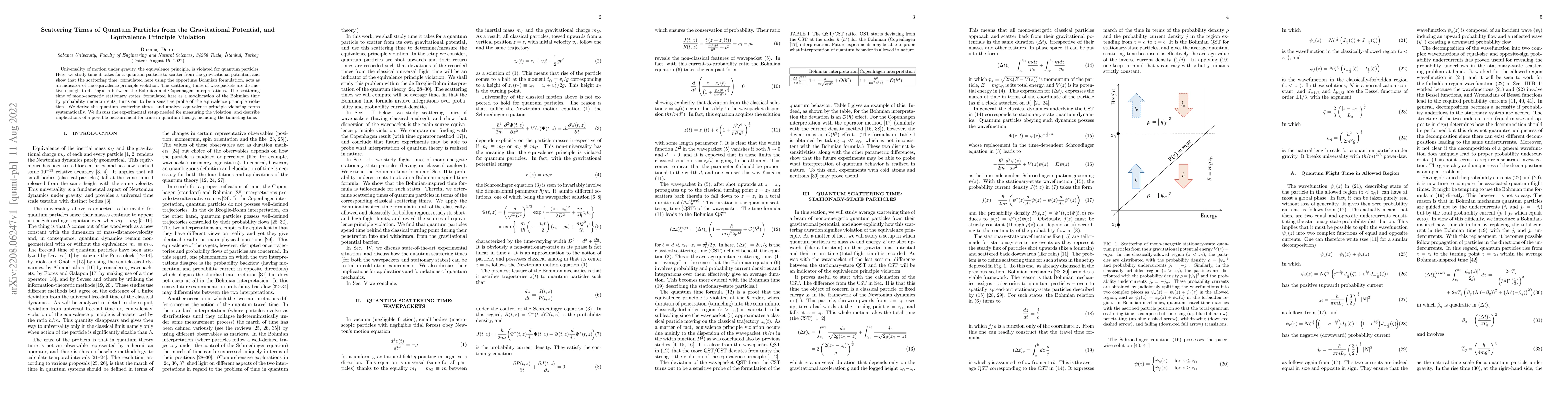 Thumbnail for Scattering Times of Quantum Particles from the Gravitational Potential,
  and Equivalence Principle Violation