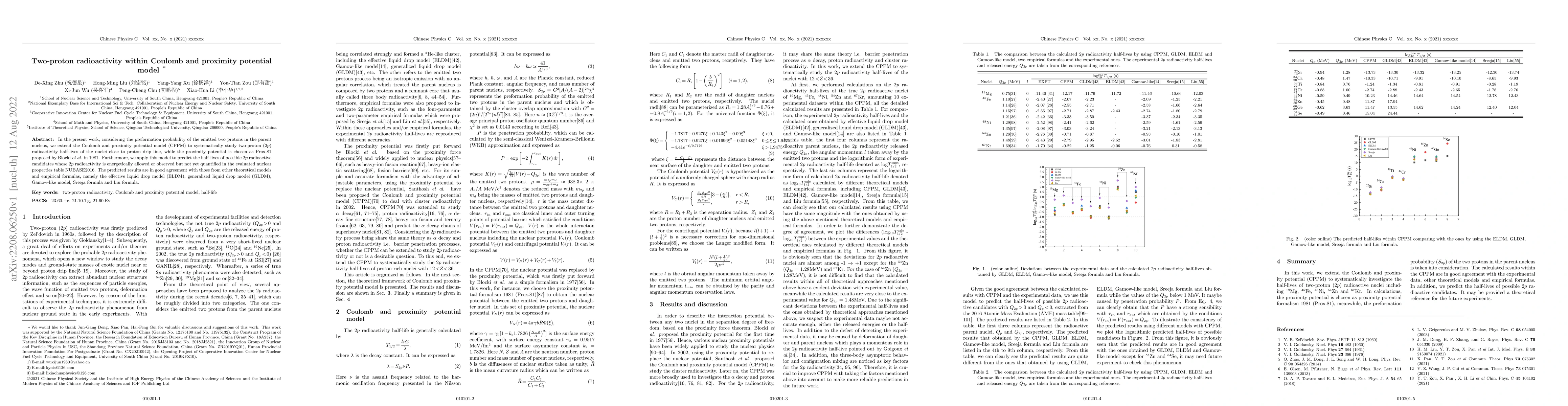 Thumbnail for Two-proton radioactivity within Coulomb and proximity potential model