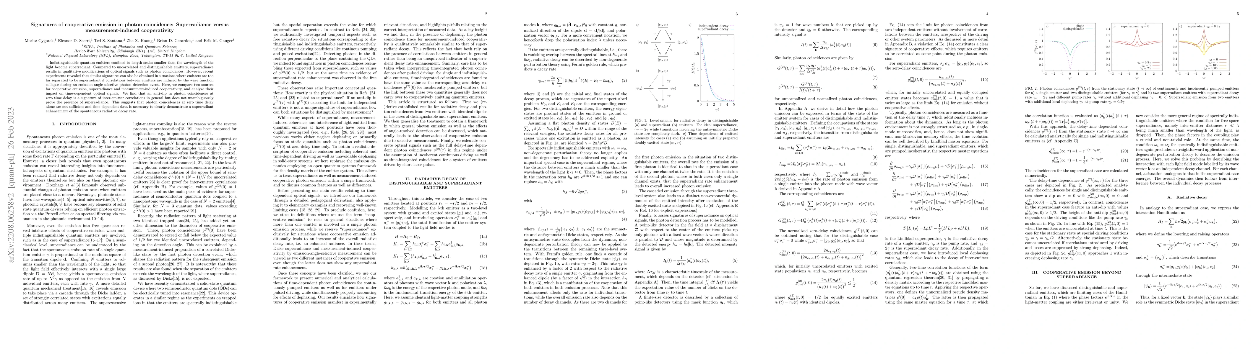 Thumbnail for Signatures of cooperative emission in photon coincidence: Superradiance
  versus measurement-induced cooperativity