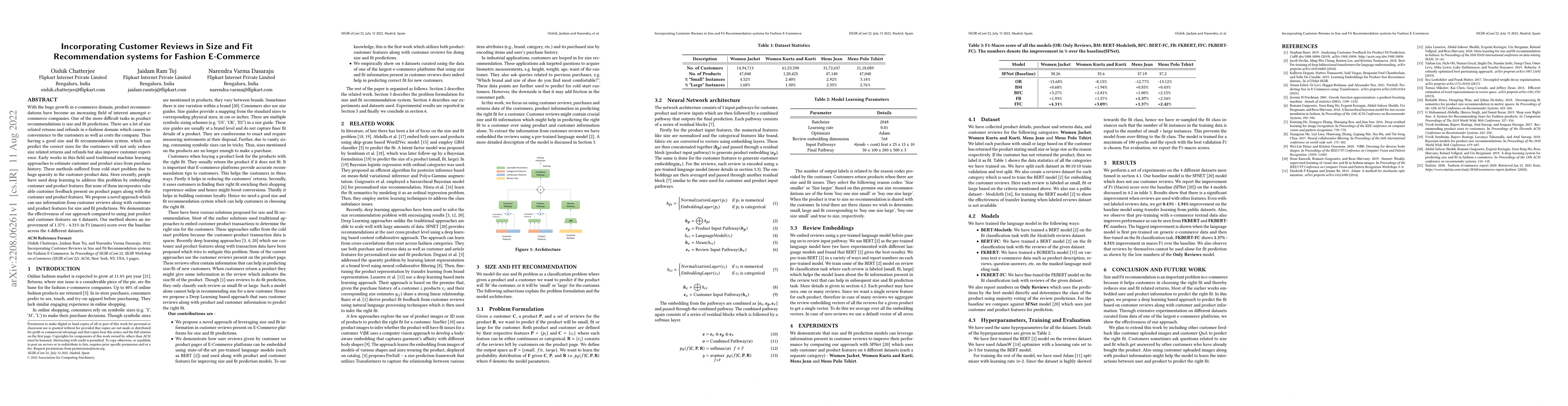Thumbnail for Incorporating Customer Reviews in Size and Fit Recommendation systems
  for Fashion E-Commerce