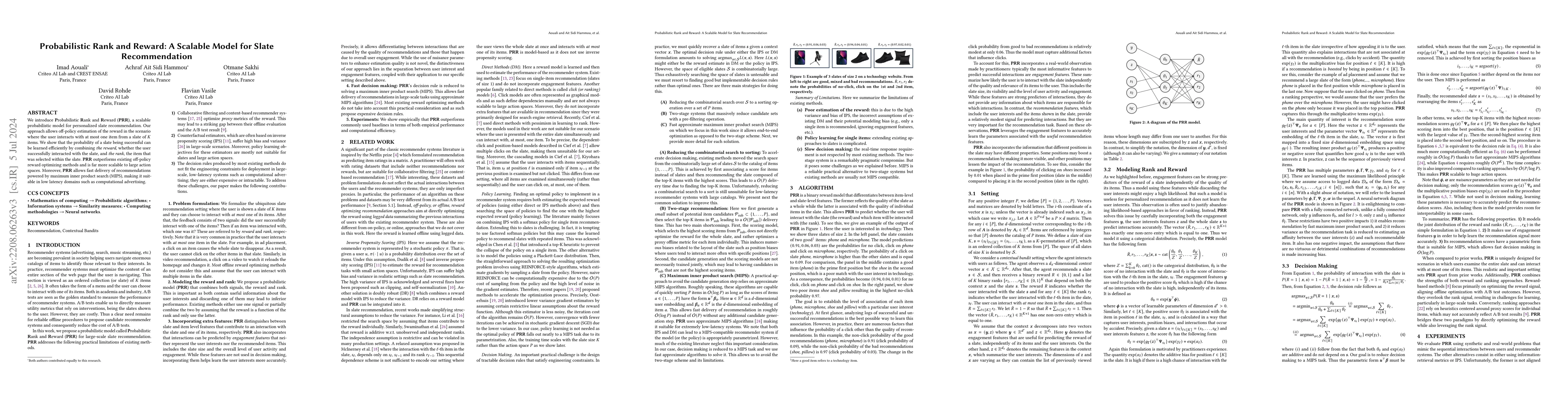 Thumbnail for Probabilistic Rank and Reward: A Scalable Model for Slate Recommendation