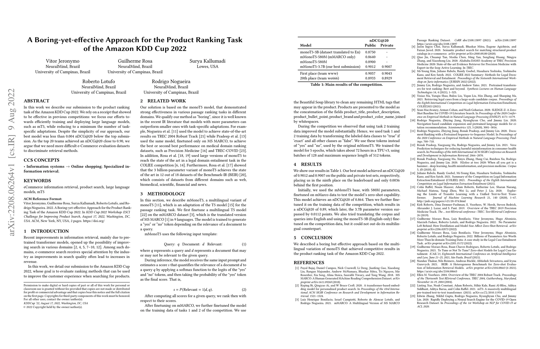 Thumbnail for A Boring-yet-effective Approach for the Product Ranking Task of the
  Amazon KDD Cup 2022