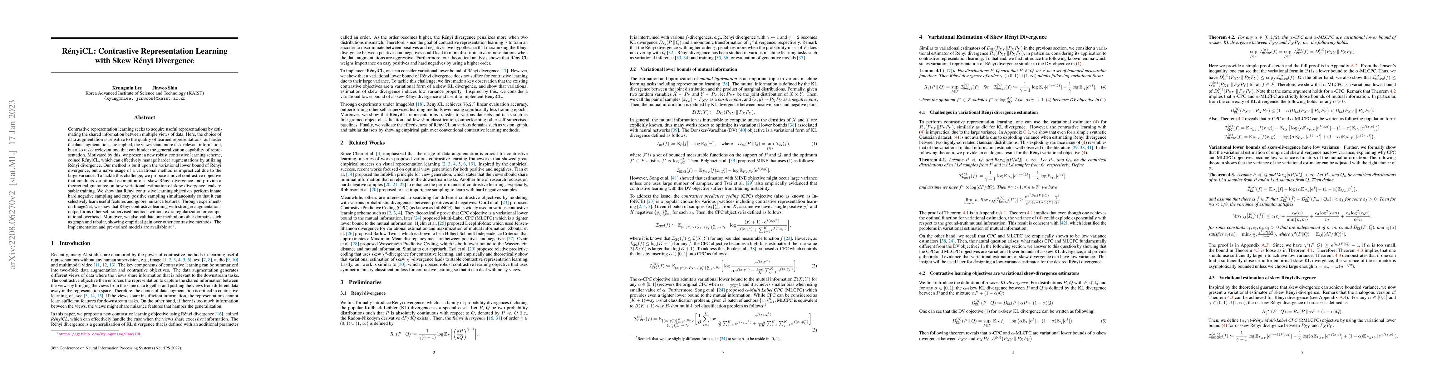 Thumbnail for RenyiCL: Contrastive Representation Learning with Skew Renyi Divergence