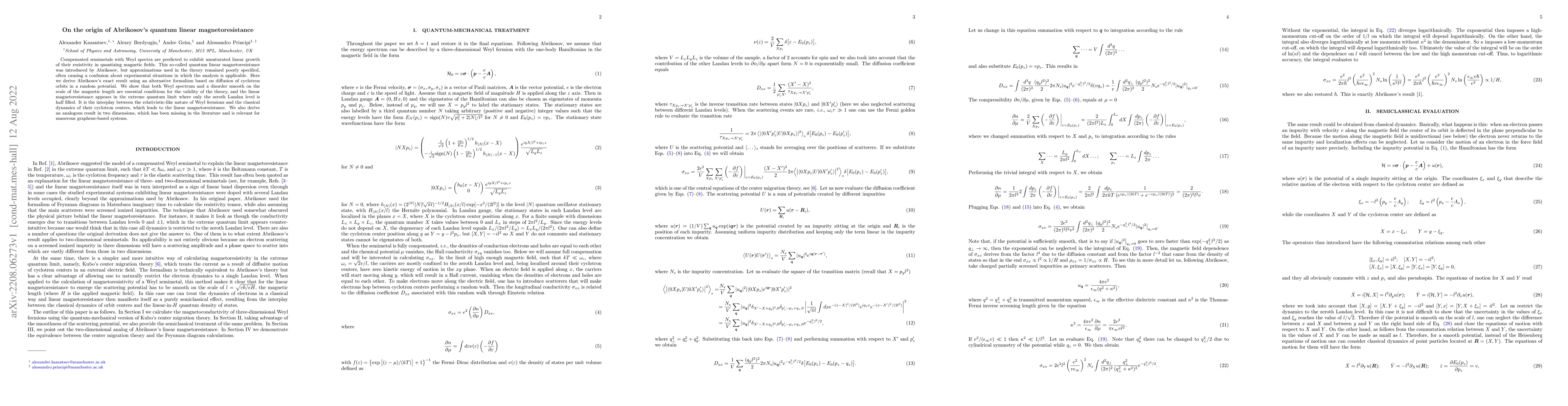 Thumbnail for On the origin of Abrikosov's quantum linear magnetoresistance